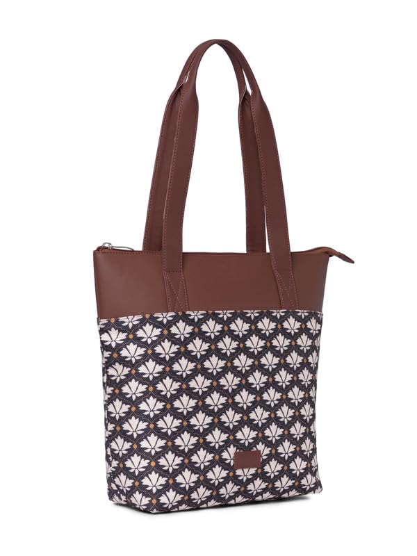 ZOUK Bidri Kaiser Floral Printed Women's Jute Handcrafted Vegan Leather Blue Everyday Tote - Image 4