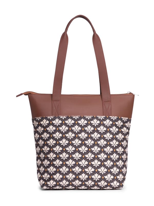 ZOUK Bidri Kaiser Floral Printed Women's Jute Handcrafted Vegan Leather Blue Everyday Tote - Image 5