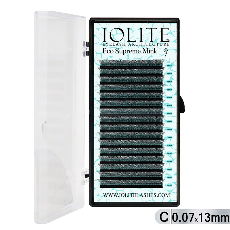 Iolite Eco Supreme Mink (Y) C curl - 0.7T Mix & 8mm to 15mm Individual Lash Extension Tray – Natural-Looking Volume False Lashes | Easy Fan Y lashes, Professional Eyelash Extensions for Lash Artists ISMYC7T - 13MM