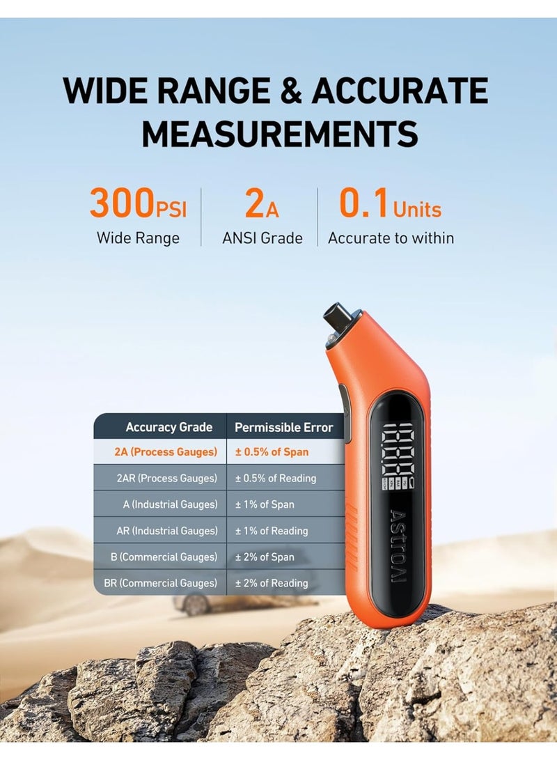 AstroAI AstroAI Tire Pressure Gauge Digital 3-300PSI Large Screen with Backlight and Flashlight, ANSI 2A High Accuracy, Compatible with Schrader Valves, 4 Units, Presta Valve Adapter Included, AAA Batteries  - Image 2