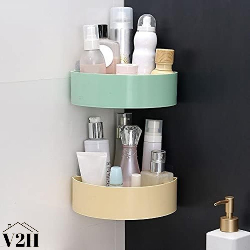 V2H ABS Plastic Stylish Multipurpose Kitchen Bathroom Wall Holder Storage Rack Corner Shelf Adhesive Sticker Support and Without Drilling(Set of 2) - Image 3
