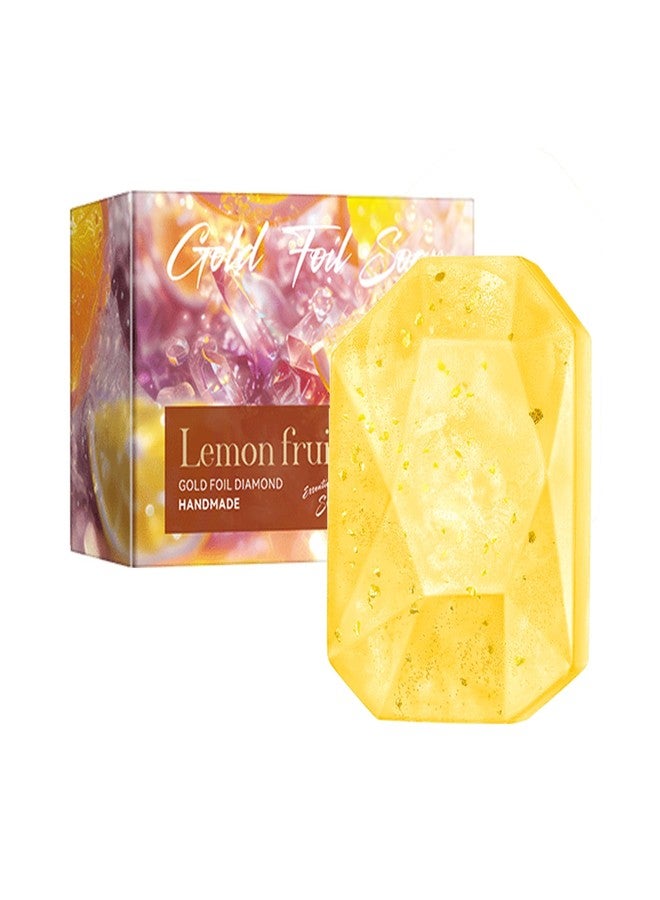 DLZZRS Essential Oil Soap, Rose Flower Gold Foil Diamond Handmade Soap, Gentle Care & Clean Skin Oil-control Moisturizing Bath Bar Soap Deep Nourishes Your Skin, Plant Body Bath Soap (Lemon) - Image 1