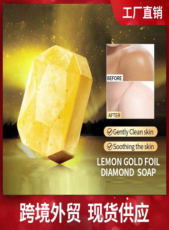 DLZZRS Essential Oil Soap, Rose Flower Gold Foil Diamond Handmade Soap, Gentle Care & Clean Skin Oil-control Moisturizing Bath Bar Soap Deep Nourishes Your Skin, Plant Body Bath Soap (Lemon) - Image 3