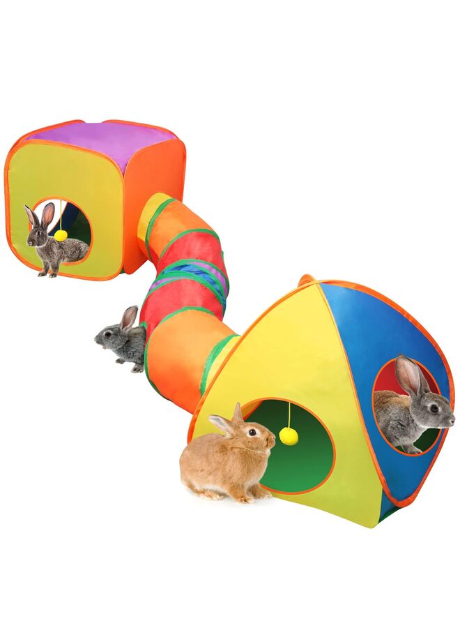 خيمة قابلة للطي على شكل نفق أرنب ومكعب، ألعاب تفاعلية على شكل نفق تجعيد، مخبأ للحيوانات الصغيرة للأرنب القزم (ملون) - Image 1