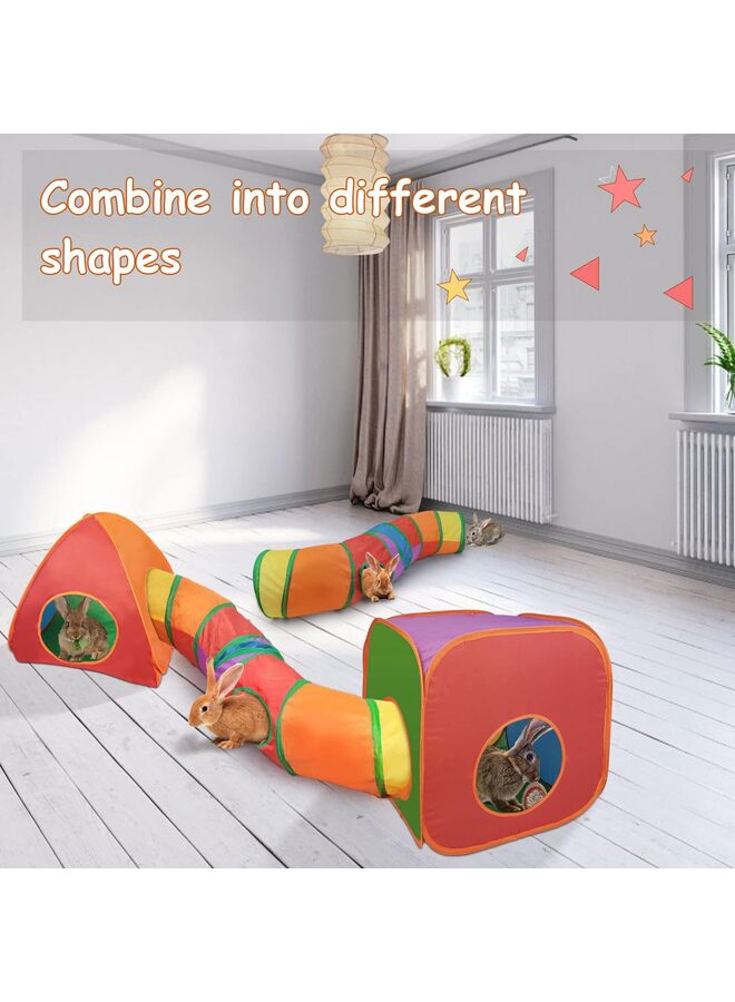 خيمة قابلة للطي على شكل نفق أرنب ومكعب، ألعاب تفاعلية على شكل نفق تجعيد، مخبأ للحيوانات الصغيرة للأرنب القزم (ملون) - Image 5