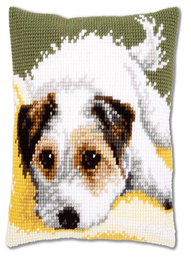 Vervaco Cross Stitch Kit: Cushion: Dog Wagging It's Tail, NA, 40 x 40cm - Image 1