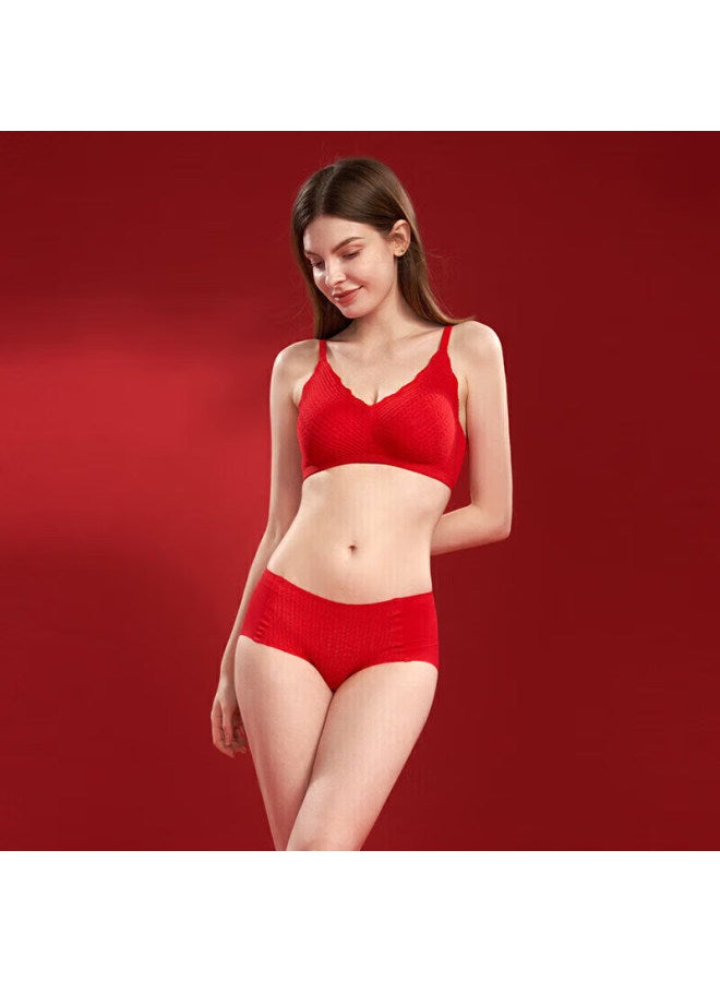 MIIOW Miiow Wedding Festive Red Lingerie, Zodiac Year Snake Year Underwear, Women's Bra Set, Seamless, Wireless, Push-up Brassiere - Image 1