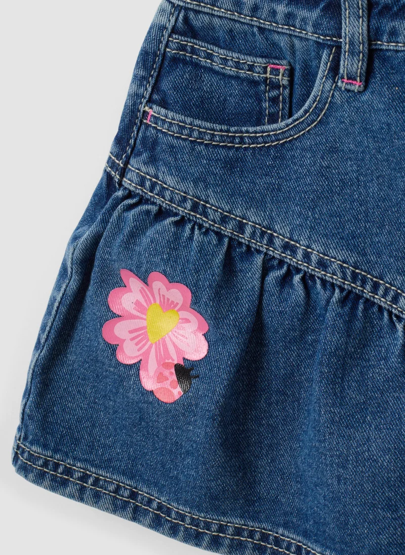 Ovs  OVS Blue Pure Cotton Denim Skirt With Floral Embroidery For Girls for Women | Best Price UAE