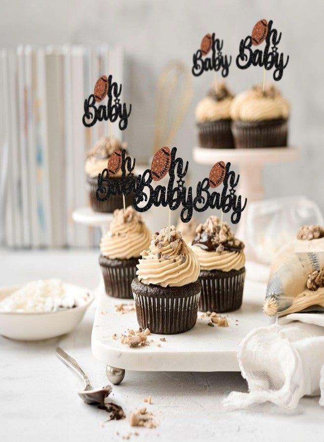 Ephlyn 24Pcs Rugby Ball Oh Baby Cupcake Toppers Glitter American Football Babyshower Cupcake Picks for Rugby Sports Theme Baby Shower Kids Birthday Party Cake Decorations - Image 4