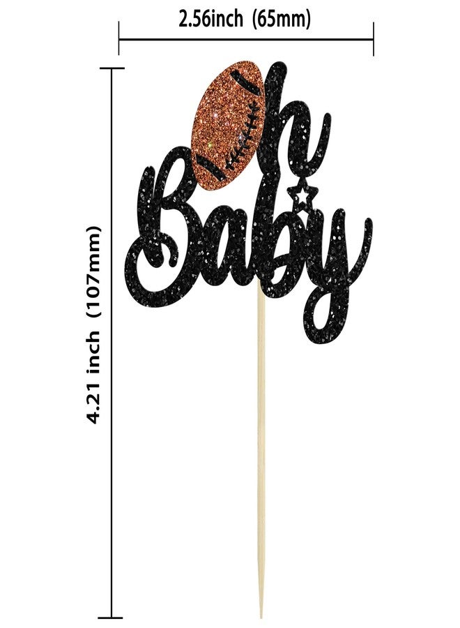 Ephlyn 24Pcs Rugby Ball Oh Baby Cupcake Toppers Glitter American Football Babyshower Cupcake Picks for Rugby Sports Theme Baby Shower Kids Birthday Party Cake Decorations - Image 2