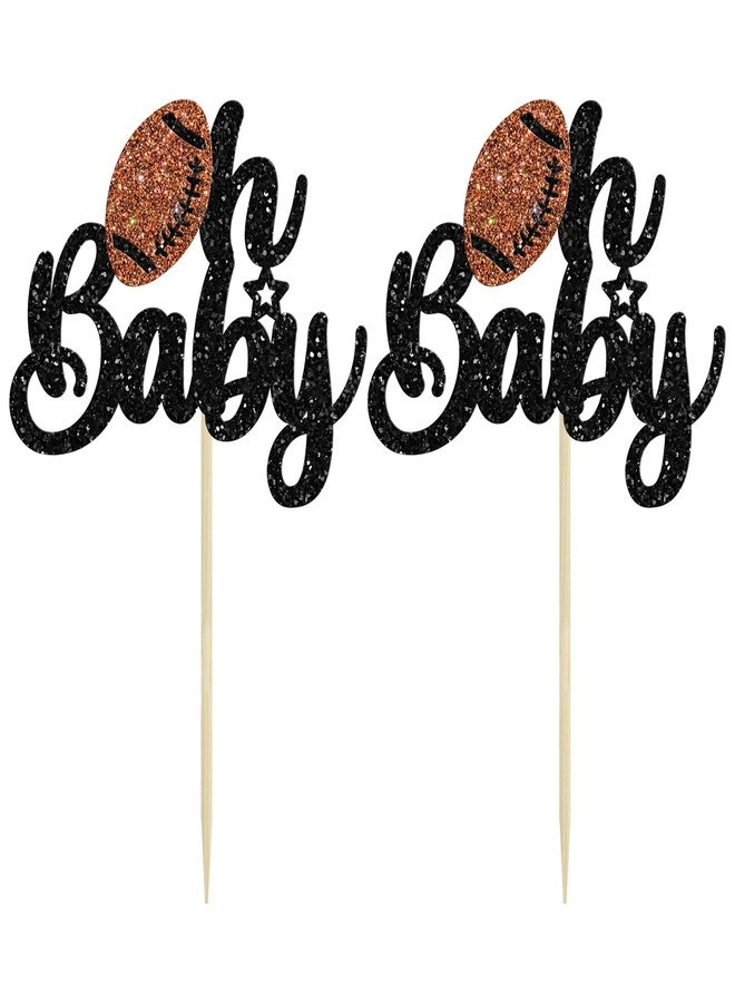 Ephlyn 24Pcs Rugby Ball Oh Baby Cupcake Toppers Glitter American Football Babyshower Cupcake Picks for Rugby Sports Theme Baby Shower Kids Birthday Party Cake Decorations - Image 3