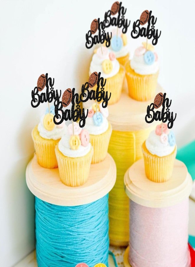 Ephlyn 24Pcs Rugby Ball Oh Baby Cupcake Toppers Glitter American Football Babyshower Cupcake Picks for Rugby Sports Theme Baby Shower Kids Birthday Party Cake Decorations - Image 5