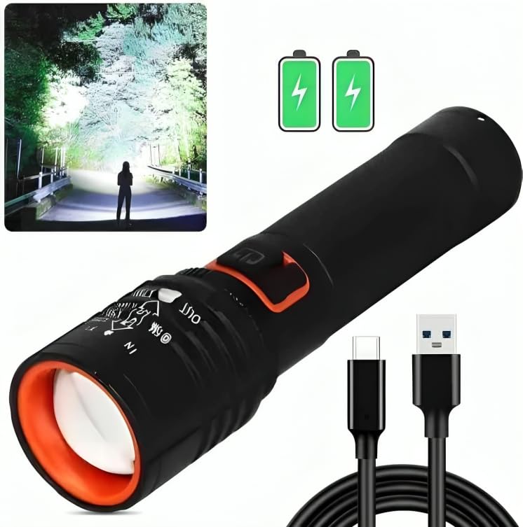 Rechargeable LED Torch Light with USB Cable Adjustable Brightness Flashlight Desk Lamp Light with Gift BoxFocus Zoom Torch Light with 3 Modes Adjustable for Emergency Activities 035 - Image 2