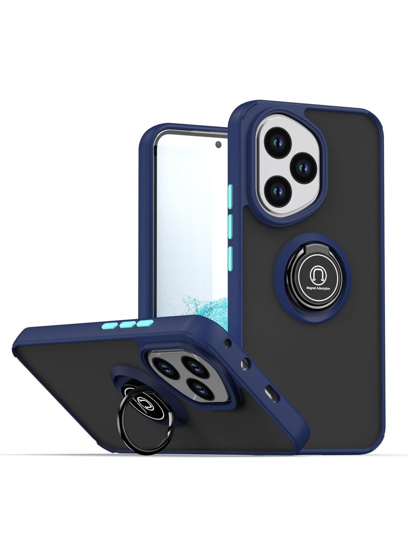 Muzz Honor 400 Case, Camera Protection Thin Translucent Shockproof Matte Back Cover with 360 rotational Car Mount Magnetic Ring Holder Case For Honor 400 Blue
