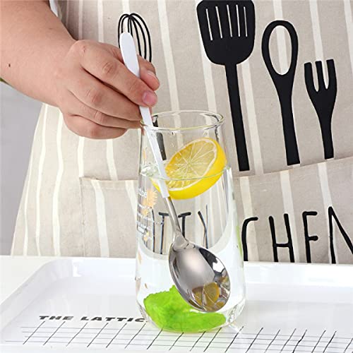 pepplo® 8 Inch Soup Spoons Stainless Steel, Round Head Soup Spoons, Modern Thick Long Handle SUS304 Korean Spoon, Dinner Metal Spoons for Soup, Grain,Dessert,Milk,Tea,Coffee, Set of 5(Silver) - Image 2