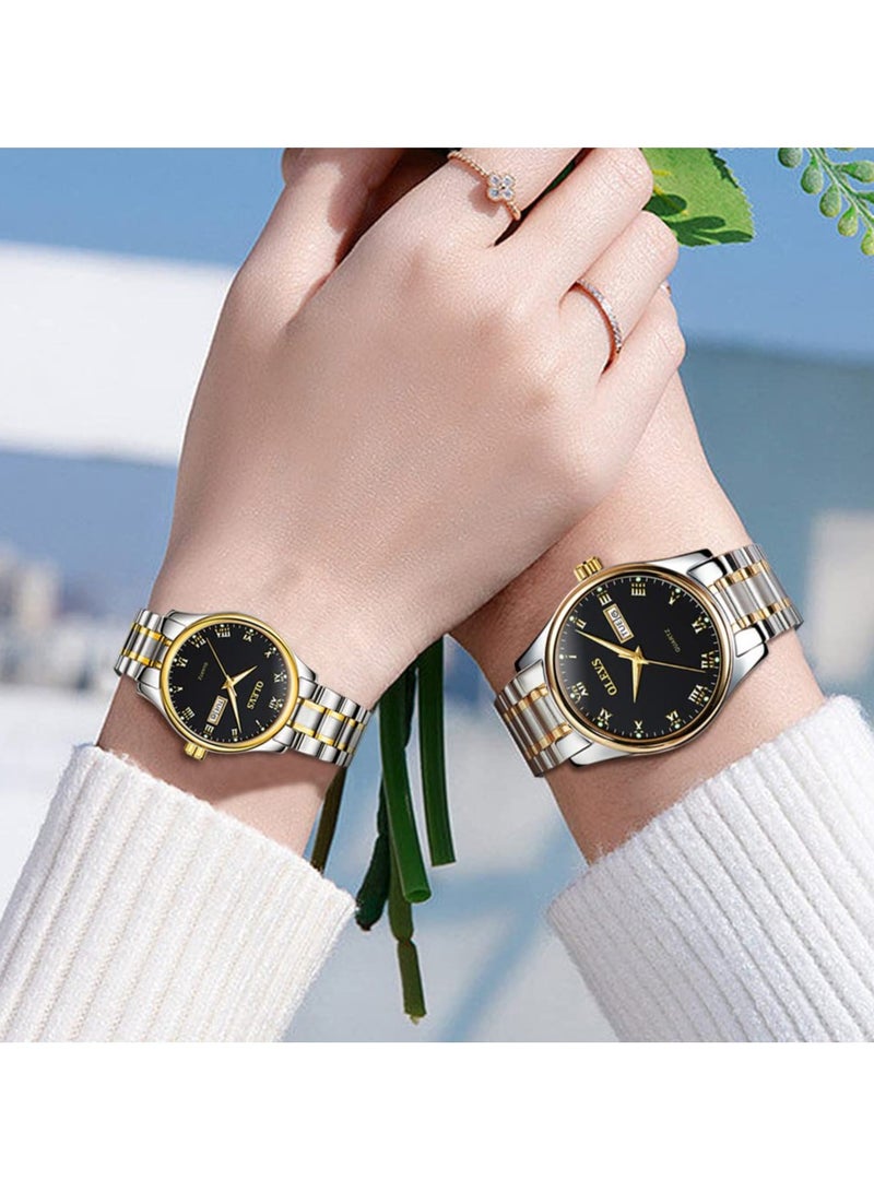 OLEVS His and Her Couple Watches Business Men Women Couple Set Pair Watch Matching Romantic Quartz Stainless Steel Waterproof Date - Image 3