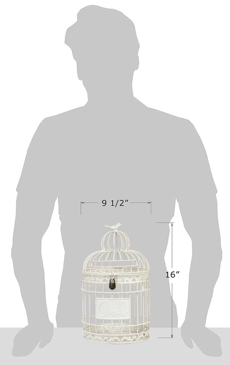 Red Co. 9.5â€ Dia Round Decorative Rustic Lockable Metal Birdcage Wedding Card Holder, White - Image 2