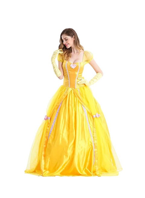 Women Princess Costume Yellow Dress Up Outfit Cosplay Deluxe Storybook Fairy Tale Birthday Party Prom Gowns