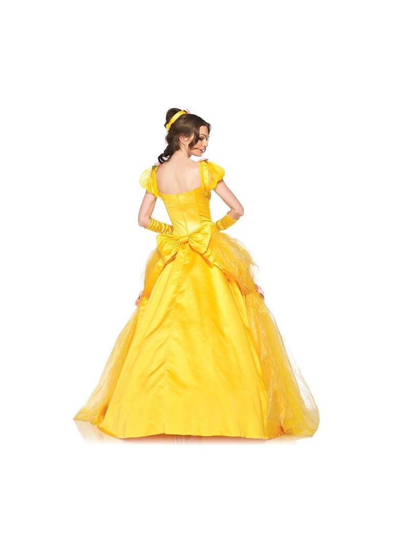 Women Princess Costume Yellow Dress Up Outfit Cosplay Deluxe Storybook Fairy Tale Birthday Party Prom Gowns