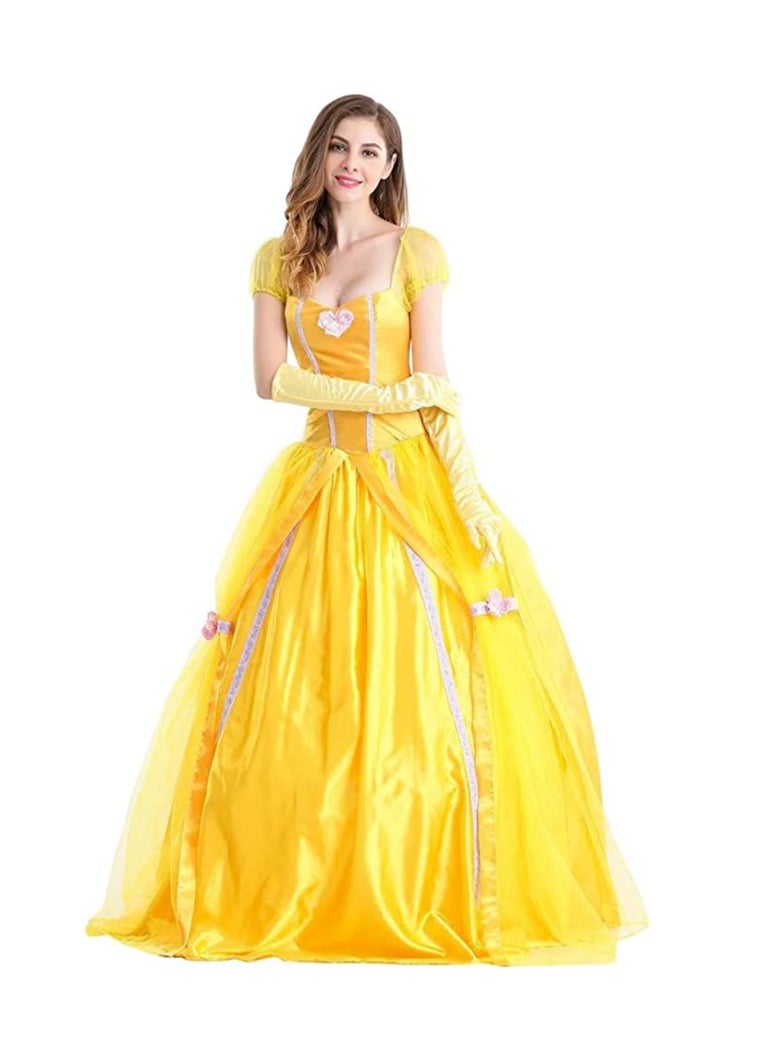 Women Princess Costume Yellow Dress Up Outfit Cosplay Deluxe Storybook Fairy Tale Birthday Party Prom Gowns