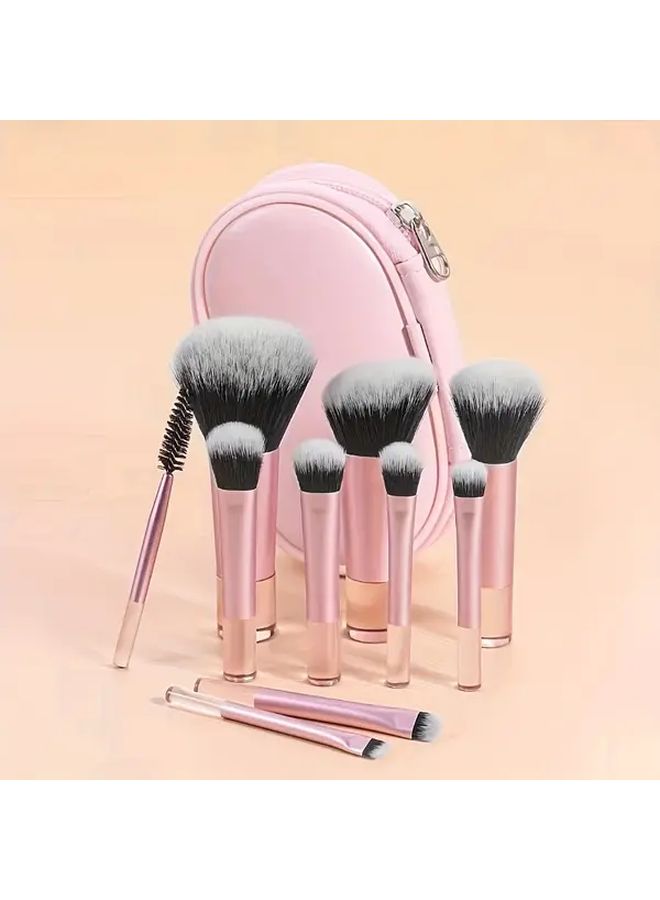Pink 10pcs Travel Makeup Brush Set With Storage Bag For Easy Portability - Image 3