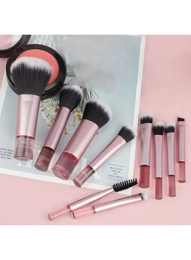 Pink 10pcs Travel Makeup Brush Set With Storage Bag For Easy Portability - Image 5