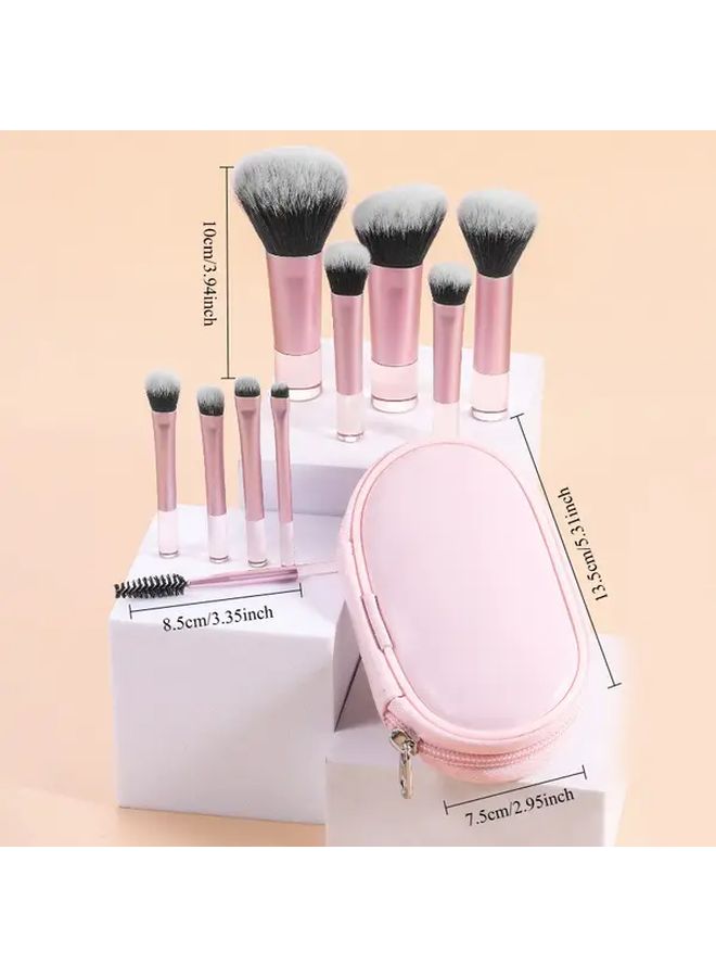 Pink 10pcs Travel Makeup Brush Set With Storage Bag For Easy Portability - Image 4