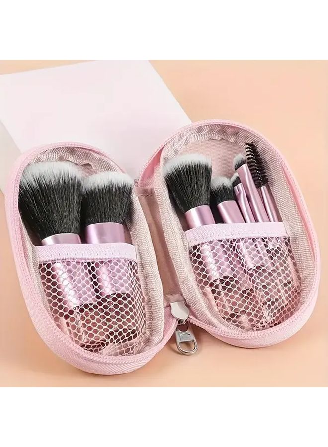 Pink 10pcs Travel Makeup Brush Set With Storage Bag For Easy Portability - Image 1