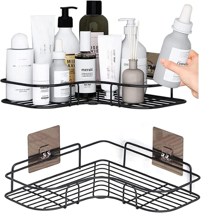sulfar 2Pcs Corner Shower Shelves,Self Adhesive No Drilling Wall Mounted Shower Storage Shelf Organizer For Your Bathroom, Kitchen And Toilet,Iron Art,Black - Image 1