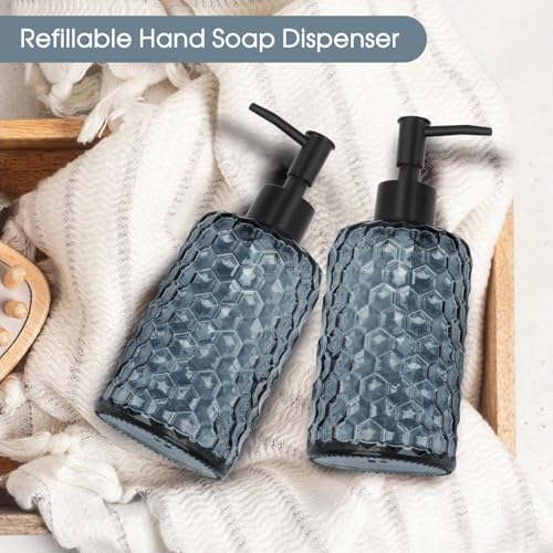 Topsky 2 Pack Glass Soap Dispenser with Plastic Pump 475ml Liquid Hand Soap Dispenser Rustproof Pump for Kitchen Bathroom Great for Lotions Essential Oil Liquid SoapsGrayish Blue - Image 3