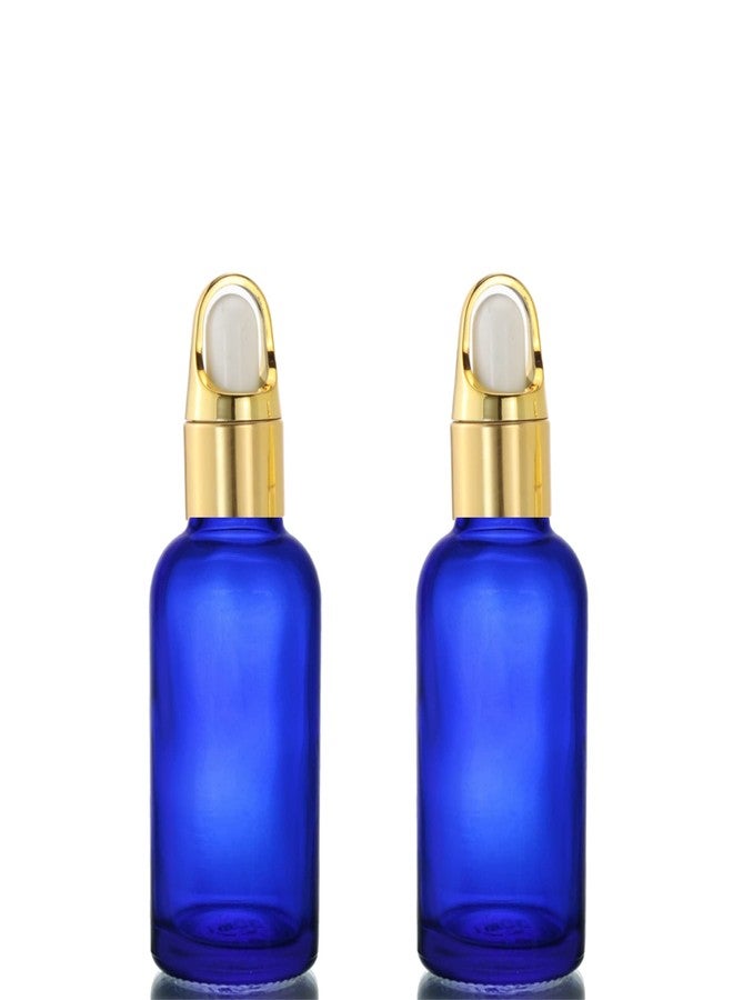 Devinez (Pack of 2) Multipurpose Refillable Blue Color Round Glass Bottle, 15 ml with Fancy Golden Glass Dropper for Cosmetics, Serum, Essential Oils, Blends, Skin Care, Travel, Toners & DIY - Image 1