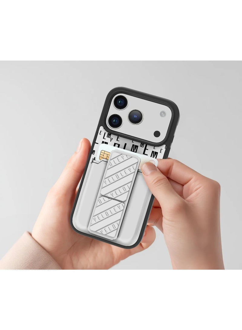 LEVELO iPhone 17 Pro Max Case Morphix Gripstand With Cardholder & Magnetic Strap Stand / Secure Hold / One-Hand Grip / Shock-Resistant Bumper / Luxury Printed Branding Back Cover - Silverstone - Image 3