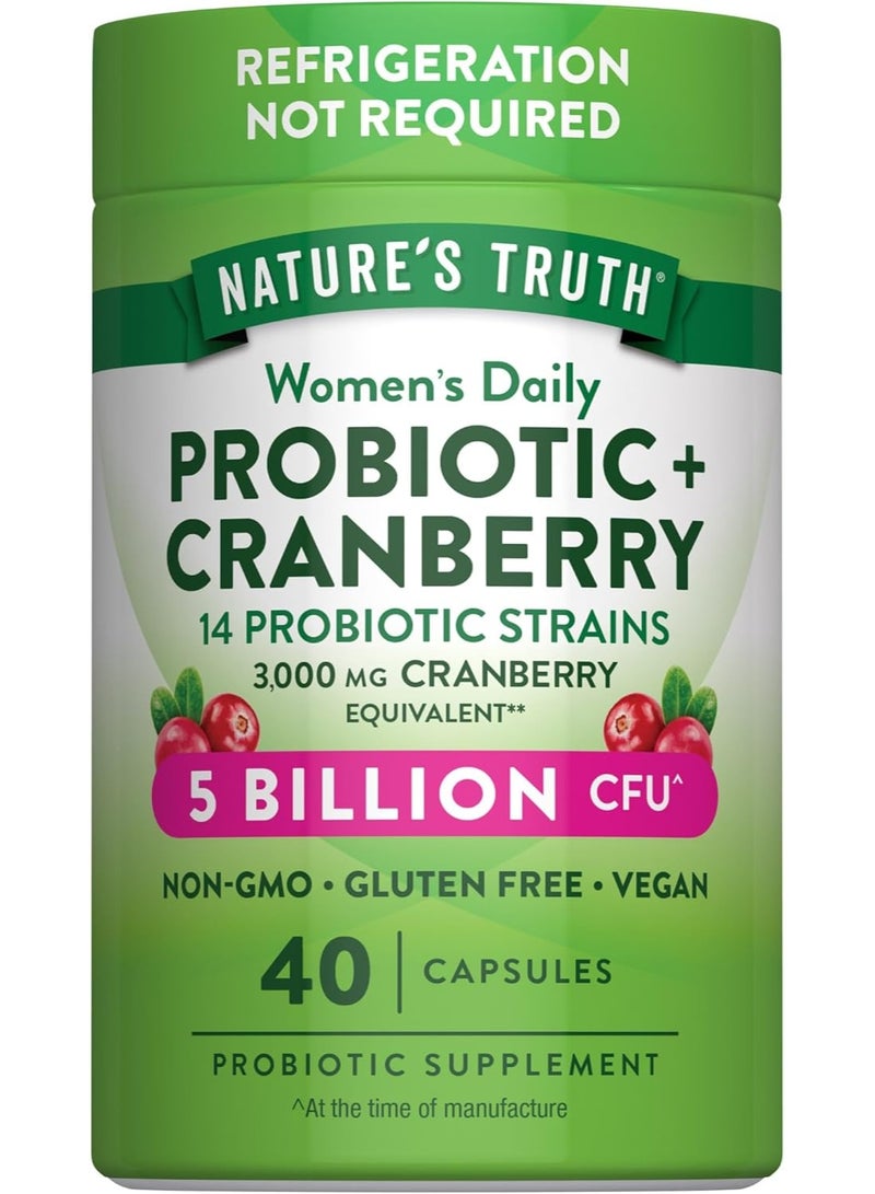 Nature's Truth Probiotics for Women | 5 Billion CFUs Daily | 40 Vegan Capsules | with Cranberry | Non-GMO & Gluten Free | No Refrigeration Needed - Image 1
