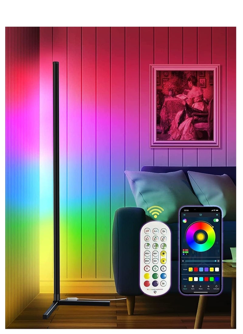 ELTRAZONE - Smart RGB Floor Lamp, LED Corner Floor Lamp for Ambient Background Light, Modern Corner Lamp Color Change and Dimmable, Black with UK Plug, Perfect for Living Rooms and Bedrooms - Image 1