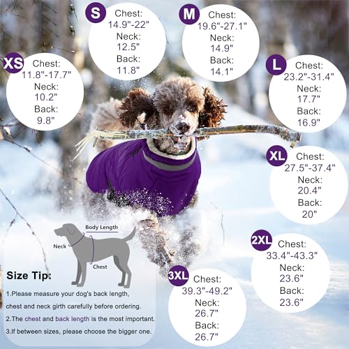 Dogcheer Dog Coat with Harness Waterproof Dog Jacket Adjustable Pet Winter Coat with Zipper Christmas Puppy Snow Jacket Fleece Sweater for Small Medium Large Dogs Purple XS - Image 3