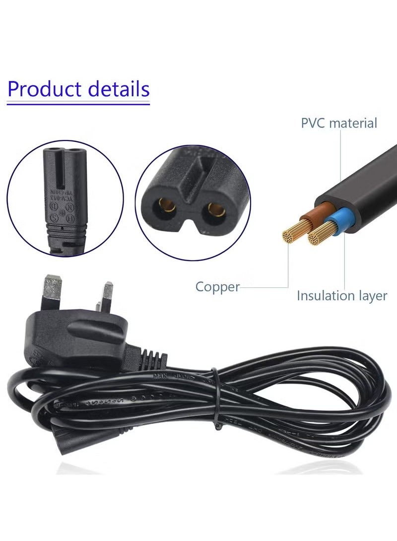 Power Cable Lead UK Plug to Figure 8 2 Pin Cord apply for Samsung Toshiba Philips LG Sony Panasonic LED Flat TV Sky Box XBOX One S PS5 PS4 Projector Camera Charger Cord 1.5 M Length  - Image 3