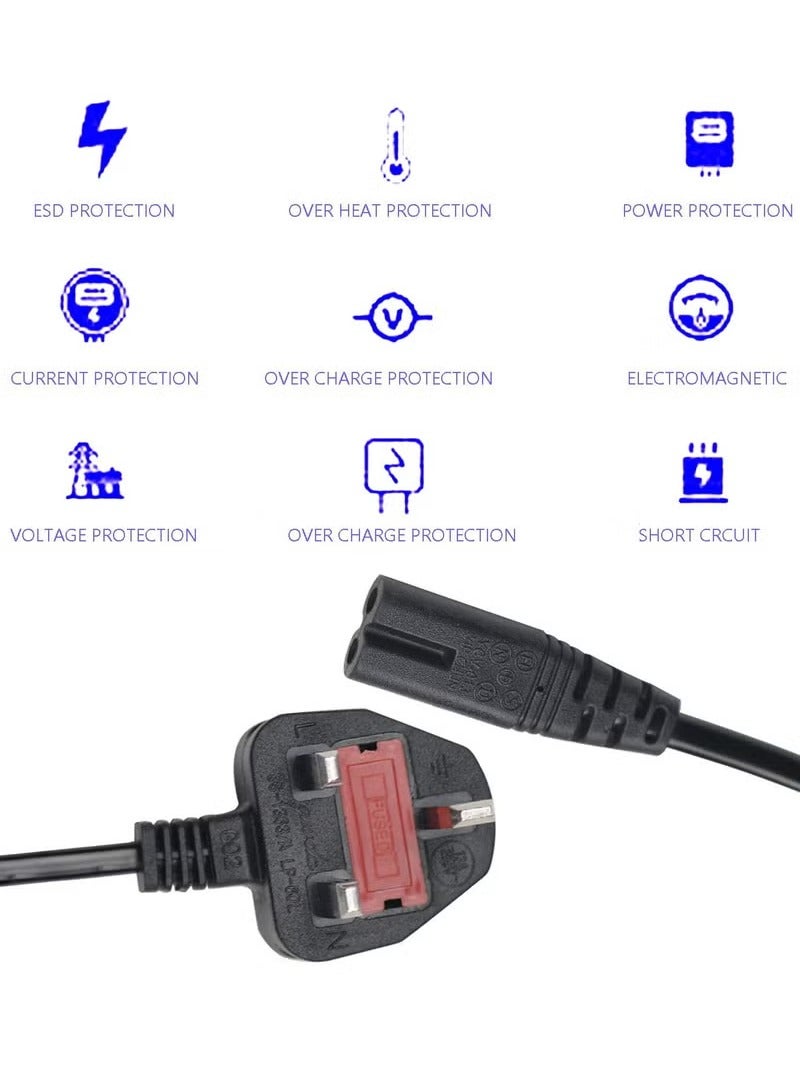 Power Cable Lead UK Plug to Figure 8 2 Pin Cord apply for Samsung Toshiba Philips LG Sony Panasonic LED Flat TV Sky Box XBOX One S PS5 PS4 Projector Camera Charger Cord 1.5 M Length  - Image 4