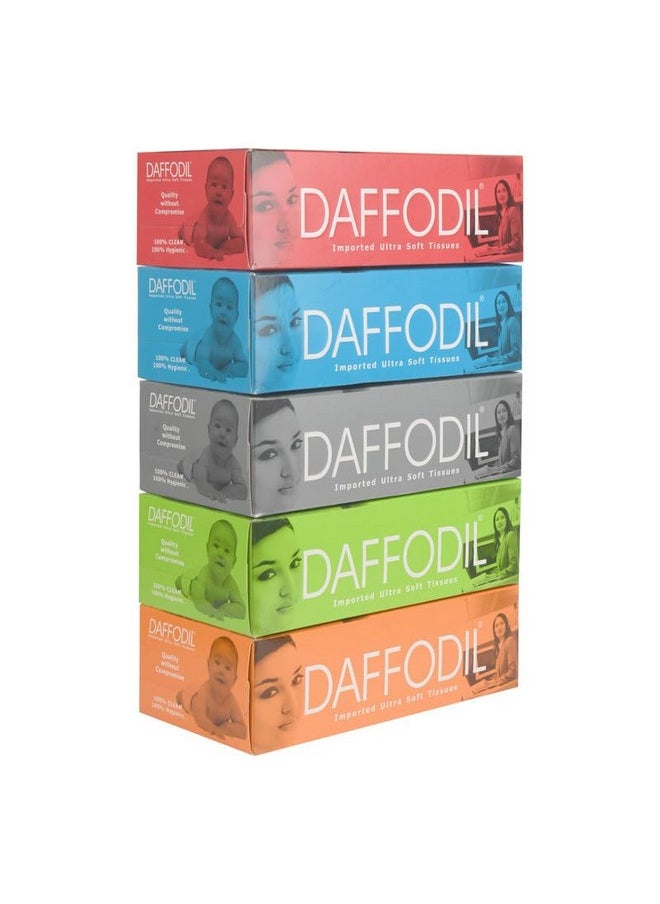 Daffodil 2 Ply Facial Tissue Carton Box Car Tissue Pack Of 5 (100 Pulls Per Box, 200 Sheets)  - Image 1