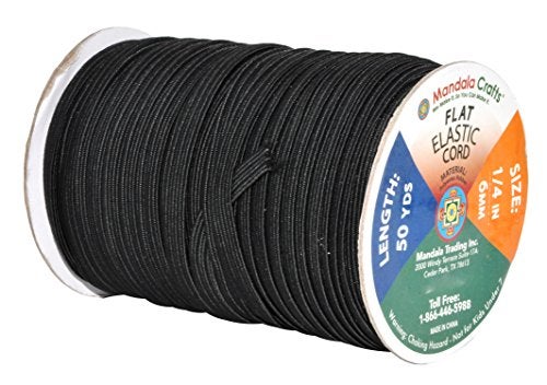 Mandala Crafts 6mm 50 Yds Roll of Black Elastic Bands for Sewing - 1/4 Flat Elastics Cord - 1 4 Inch Braided Stretch Straps for Crafting - Image 2