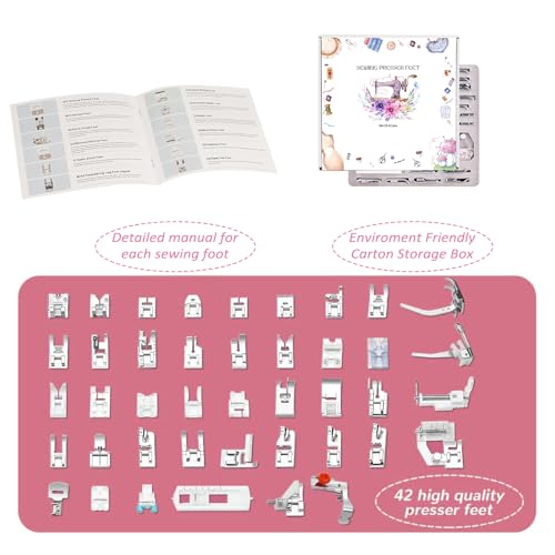 XBA Presser Foot Set 42Pcs, Sewing Machine Presser Feet Kit Accessories with Manual for Brother, Babylock, Singer, Elna, Toyota, New Home, Simplicity, Necchi, Kenmore Low Shank Machines - Image 2