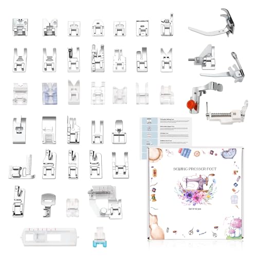 XBA Presser Foot Set 42Pcs, Sewing Machine Presser Feet Kit Accessories with Manual for Brother, Babylock, Singer, Elna, Toyota, New Home, Simplicity, Necchi, Kenmore Low Shank Machines - Image 1