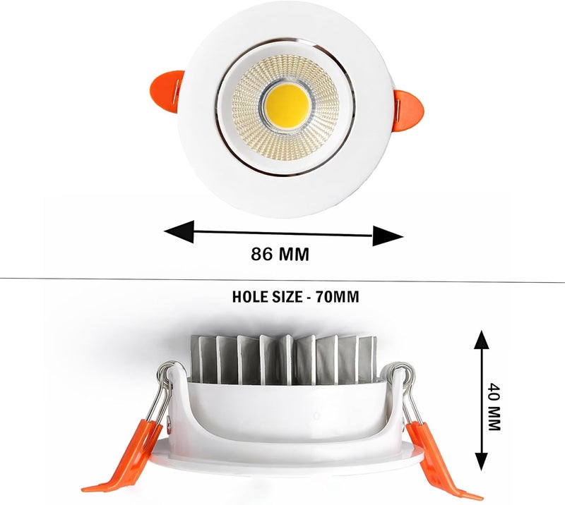 Melfi Adjustable Round LED Downlight 7W 240V AC - White Ceiling Spotlight - IP20 Indoor Recessed Light (Warm White) - Image 2