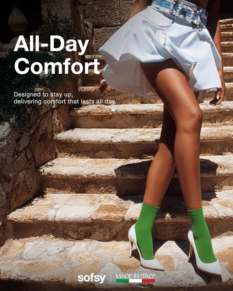 sofsy Italian High-Fashioned Ankle Socks - 40 Den Semi Sheer Nylon Stockings for Women | Durable, Soft, Low-Cut Design - Image 3