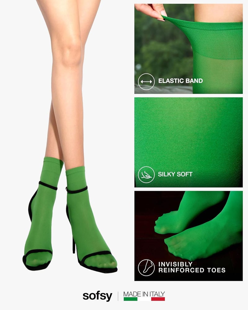 sofsy Italian High-Fashioned Ankle Socks - 40 Den Semi Sheer Nylon Stockings for Women | Durable, Soft, Low-Cut Design - Image 4