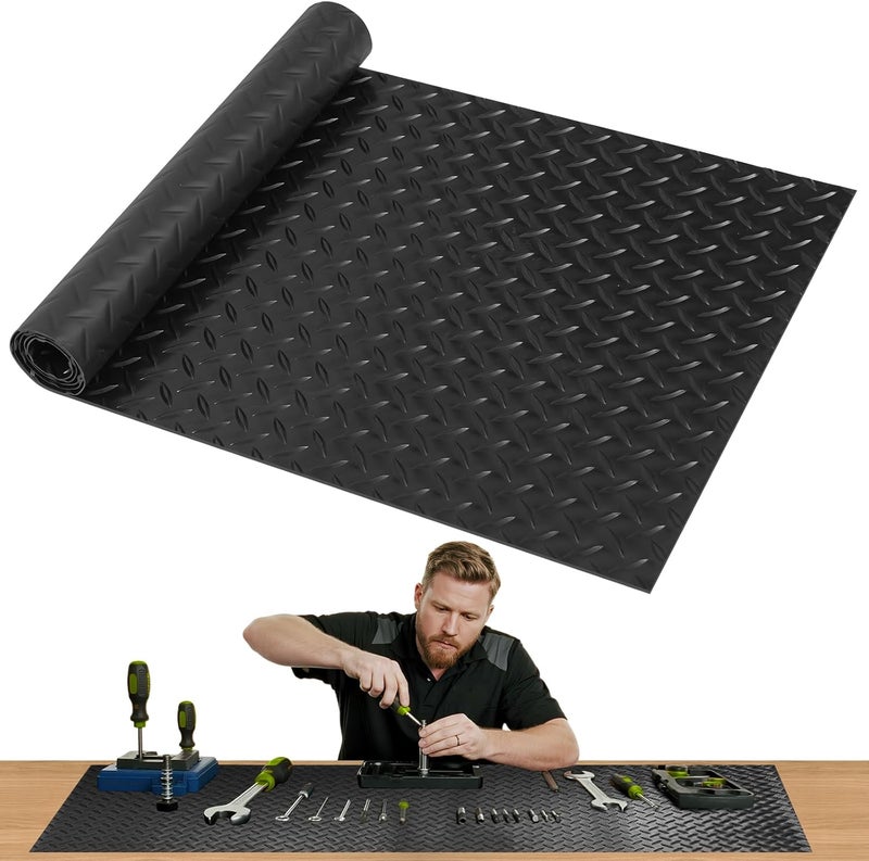 ARQRHTLY Workbench Mat, PVC Work Bench Mat with Non-Slip Texture, 2mm Thick Scratch & Stain Resistant Surface for Painting, Woodworking, Crafting, Building and Tool Protection (Black, 16.93" x47.24") - Image 1