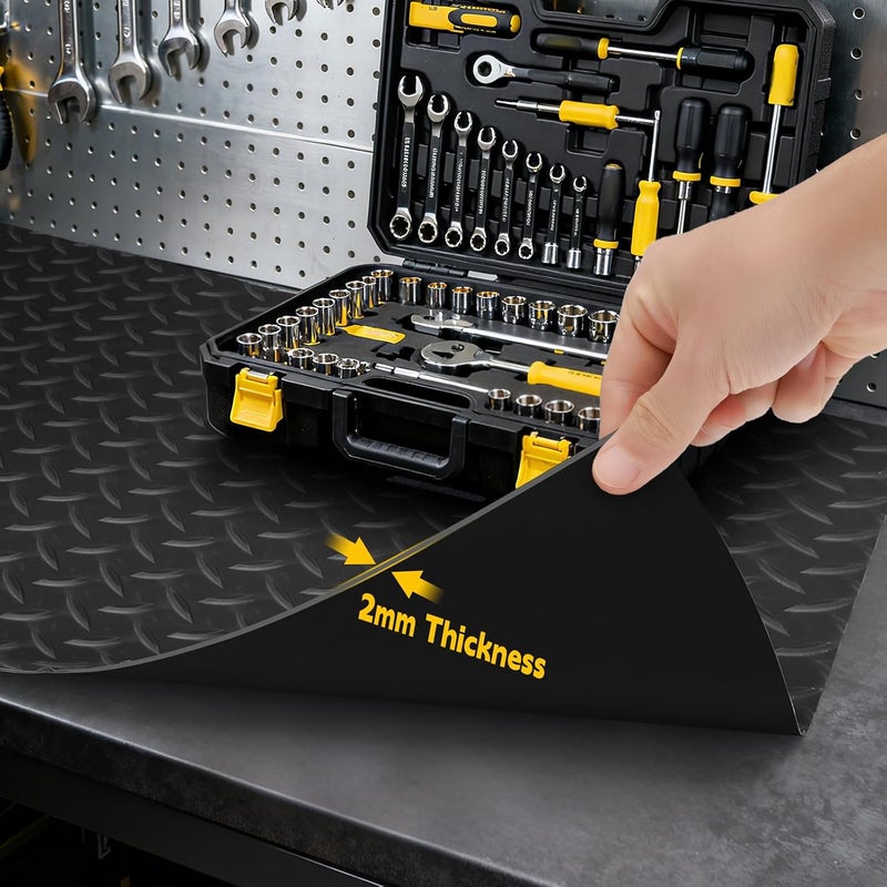 ARQRHTLY Workbench Mat, PVC Work Bench Mat with Non-Slip Texture, 2mm Thick Scratch & Stain Resistant Surface for Painting, Woodworking, Crafting, Building and Tool Protection (Black, 16.93" x47.24") - Image 5