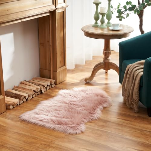 EasyJoy Ultra Soft Fluffy Shaggy Area Rug Faux Fur Rug Chair Cover Seat Pad Fuzzy Area Rug for Bedroom Floor Sofa Living Room 2 x 3 ft Sheepskin Pink