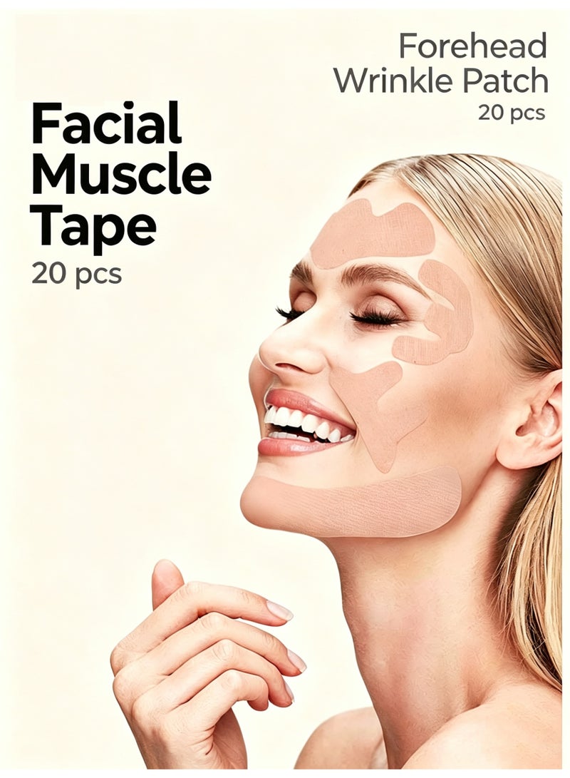 20Pcs Elastic Forehead Wrinkle Lift Tape, Anti-Aging Facial Patches, Waterproof & Breathable Skin Tightening Strips - Image 1