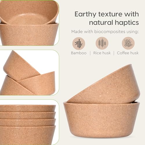 Eha Set of 6 Earth-Friendly Small Curry Bowls for Kitchen|175 ml|Made with Bamboo Fibers & Rice Husk|Microwave Safe Bowl (Reheat Only)|for Hot & Cold Serving Bowl Set|Brown - Image 5