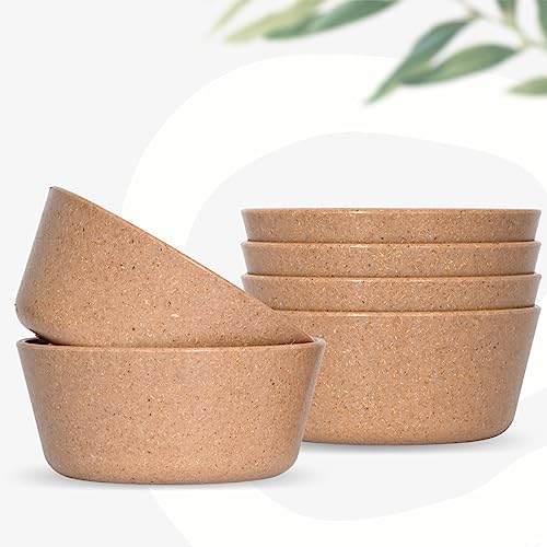 Eha Set of 6 Earth-Friendly Small Curry Bowls for Kitchen|175 ml|Made with Bamboo Fibers & Rice Husk|Microwave Safe Bowl (Reheat Only)|for Hot & Cold Serving Bowl Set|Brown - Image 1